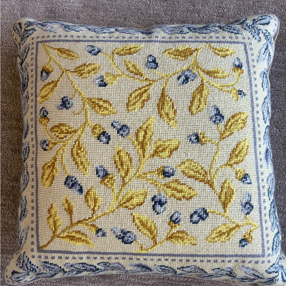 Katha Diddèl Embroidered Yellow and Blue Large Down Filled Pillow